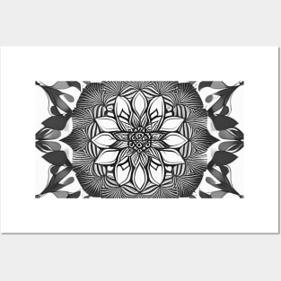 Lotus Mandala (Black and White) Posters and Art